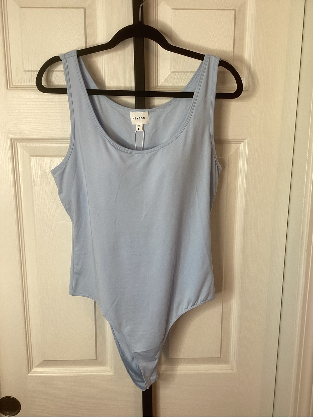 Heyson Light Blue Scoop Neck Sleeveless Bodysuit, size Large, NWT